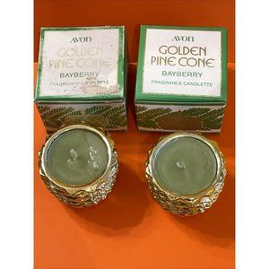 Lot Set Of 2 Vtg Avon Golden Pine Cone Bayberry Fragrance Candle New In Box